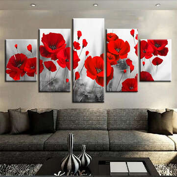 5Pcs Red Rose Horses Canvas Paintings Wall Decorative Print Art Pictures Frameless Wall Hanging Deco
