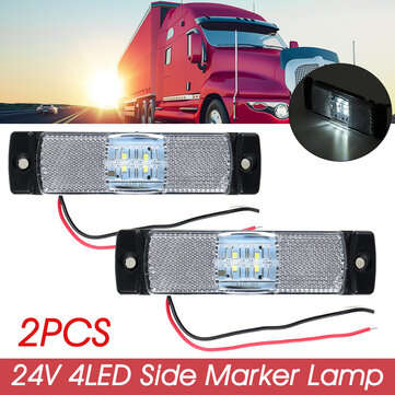 2PCS 24V 4 LED Front Side Marker Lights Position Lamp For Car Truck Trailer Lorry (COLOR.: WHITE)