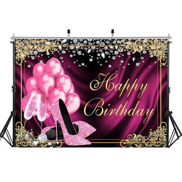 Glitter Adult Birthday Party Backdrop Pink Photography Balloons High Heels Patt... (SIZE: 220X150CM)