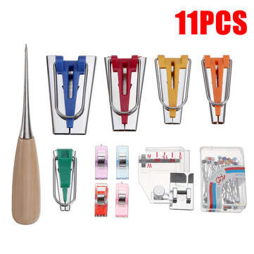 Tape Maker Bias Binder Foot Awl Ball Pin Set Binding Quilting Sewing Replacement (QUANTITY: 11PCS)