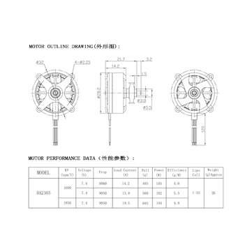 Racerstar RC Brushless Motor BA2305 1600KV Support 1S 2S 3S 8060 9050 Prop for Fixed Wing RC Airplan