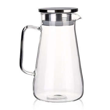 1.5L Clear Glass Pitcher Jug Water Drinking Tea Pot Carafe Stainless Steel Lid