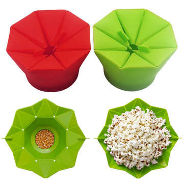 Popcorn Popper Maker DIY Silicone Popcorn Maker Fold Bucket Red Kitchen Storage Container