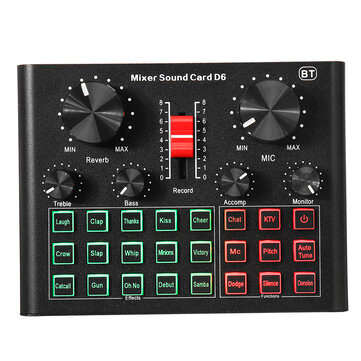 D6 Sound Card Bluetooth Audio Mixer USB External Computer PC Mobile Phone Earphone Microphone for Li