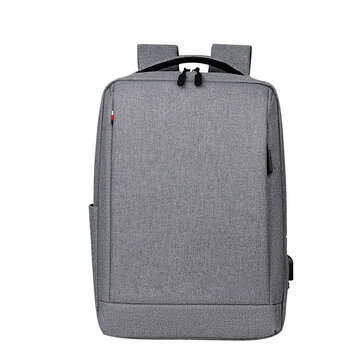 Men Large Capacity Backpack USB Charging Laptop Bag Oxford Cloth Pure Color (COLOR.: LIGHTGREY)