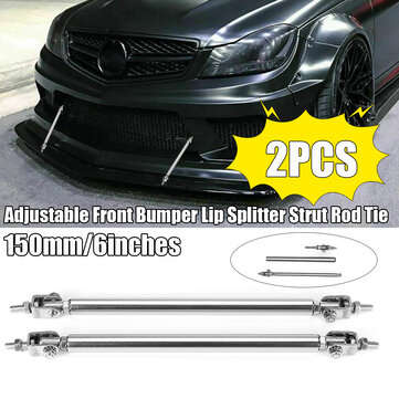 2PCS 8-11 Inch Adjustable Front Bumper Lip Splitter Rod Strut Tie Bar Universal ... (COLOR.: SILVER)