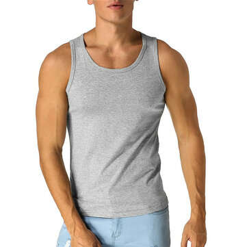 Men`s Vest Tank Tops Sleeveless T Shirt Cotton Undershirt Casual Summer (SIZE: XL | COLOR.: GREY)