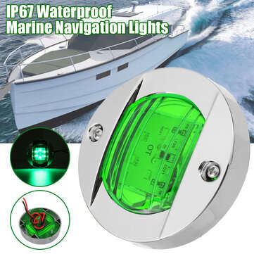 6 LED 12V DC Round Flush Mount Waterproof Marine Led Navigation Lights (COLOR.: GREEN)
