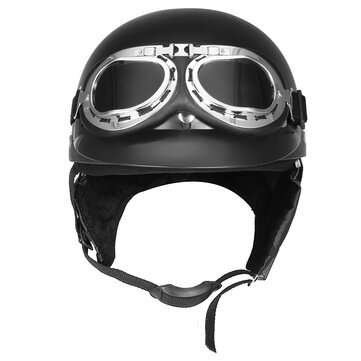 Retro Matt Black Motorcycle Half Face Helmet Biker Scooter With Sun Visor UV Goggles Cafe Racer