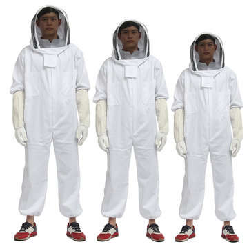 Beekeeper Beekeeping Protective Veil Suit Smock Bee Hat Gloves Full Body Thicken Set (SIZE: L)