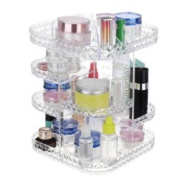 360 Degree Rotation Transparent Acrylic Cosmetics Drawer Storage Box Makeup Organizer