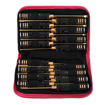 Yunzhong 16Pcs Hex Phillips Screw Nut Flat Screwdriver Tools Set with Bag for RC Helicopter