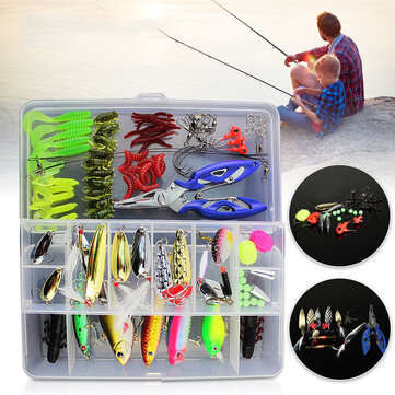 ZANLURE 101Pcs Fishing Lure Spinners Plugs Spoons Soft Bait Pike Trout Salmon+Box Set