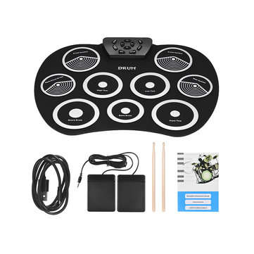 Portable Electronic Roll Up Drum Set Kit 9 Silicon Pad for Beginner