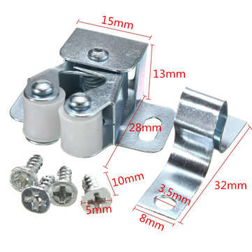 Silver Roller Catch Cupboard Cabinet Door Latch Twin Double Catches with Screws