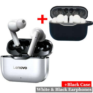 NEW Lenovo LP1 TWS bluetooth Earbuds IPX4 Waterproof Sport Head... (COLOR.: WHITE&BLACKADDBLACKCASE)