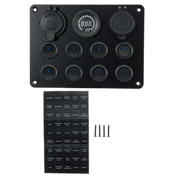 8 Gang Switch Panel 12V-24V Toggles ON OFF USB Voltage Interior Controls Car Boat Marine LED Rocker