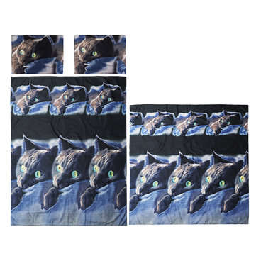 3D Cat Cotton Queen King Double Duvet Quilt Cover Sheet Pillowcase Bedding Sets