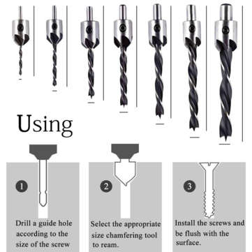 Drillpro 25pcs Woodworking Chamfer Countersink Drill Bit Set Step Drill Bits 5 Flute 90 Degree Count