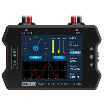 ToolkitRC WM150 150A 50V Watt Meter Power Analyzer LCD Display Power Voltage Current Tester PWM Outp