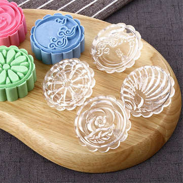 4 Stamps Moon Cake Mould 3D DIY Transparent Round Mooncake Mold Mid-autumn Festival Baking Accessori
