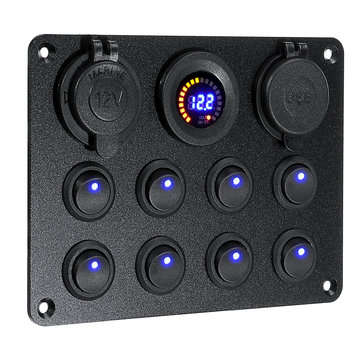 8 Gang Switch Panel 12V-24V Toggles ON OFF USB Voltage Interior Controls Car Boat Marine LED Rocker