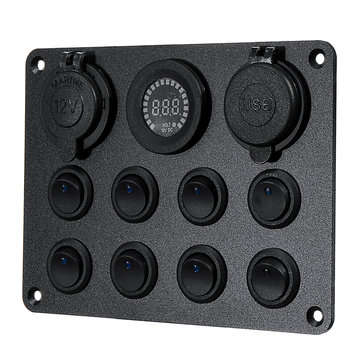8 Gang Switch Panel 12V-24V Toggles ON OFF USB Voltage Interior Controls Car Boat Marine LED Rocker