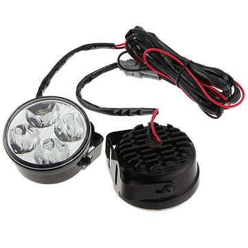 A Pair 4W DC 12V 4LED Round White Car Daytime Running Light