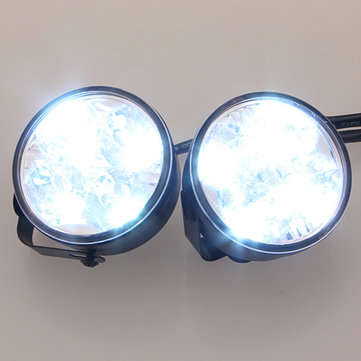 A Pair 4W DC 12V 4LED Round White Car Daytime Running Light