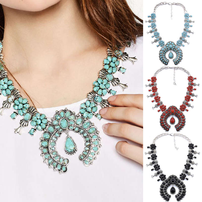 New Bohemia Turquoise Blossom Necklace Flower Pendant Chain Choker Best Gifts Fo