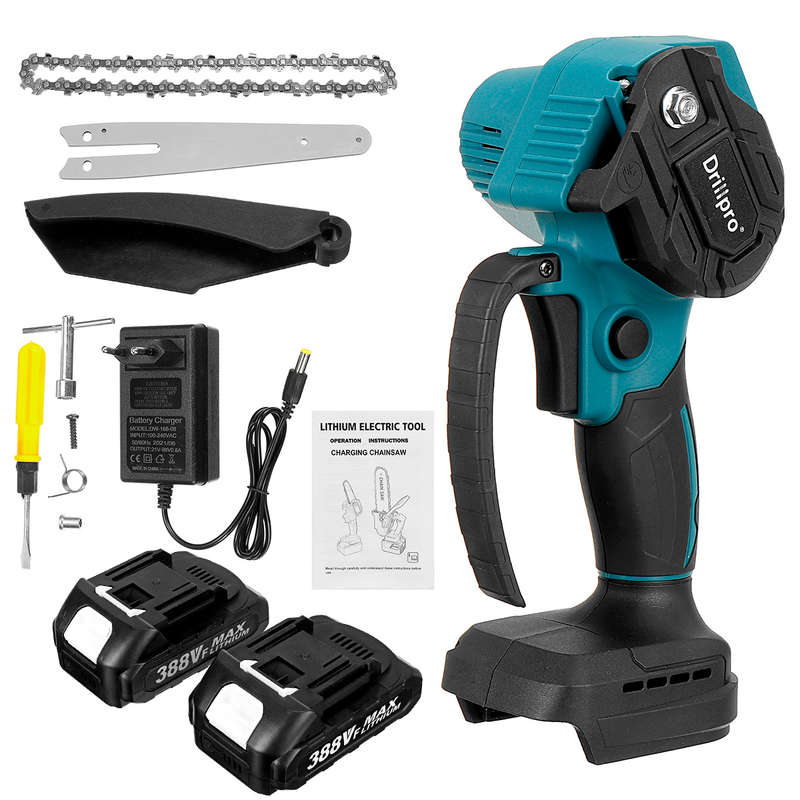 Drillpro 1200W 4In/6In Electric Saw Cordless Mini Rechargable Chain Saw Wood Cu