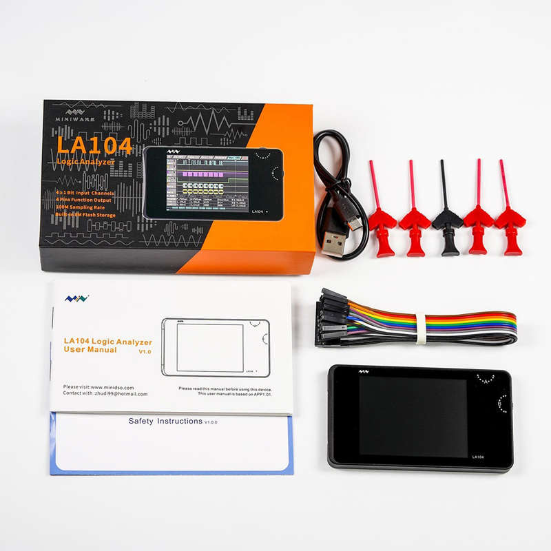LA104 Digital Logics Analyzer 2.8 inch Screen 4 Channels Oscilloscope SPI IIC UART Programmable 100M