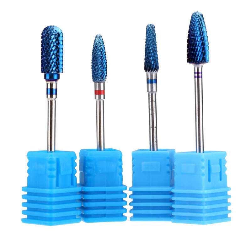 4pcs Blue Tungsten Steel Nail Drill Bits Grinding Head