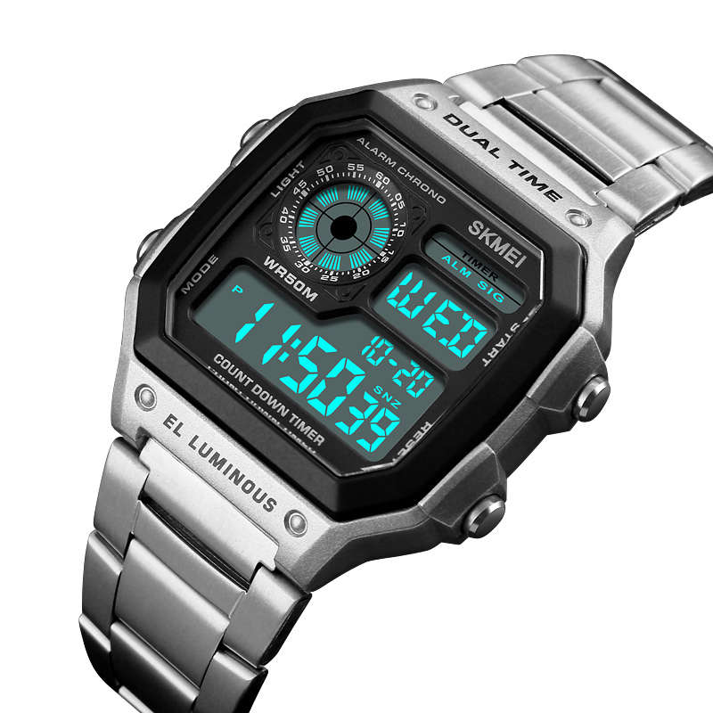 SKMEI 1335 Digital Watch Men Chronograph Alarm Watch Fashion Style Stainless Steel (Color Rose Gold)