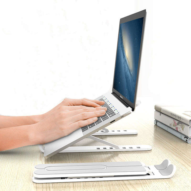 Portable Aluminum Foldable Height Adjustable Notebook Laptop Stand Heat Dissipation Fo (Color Black)