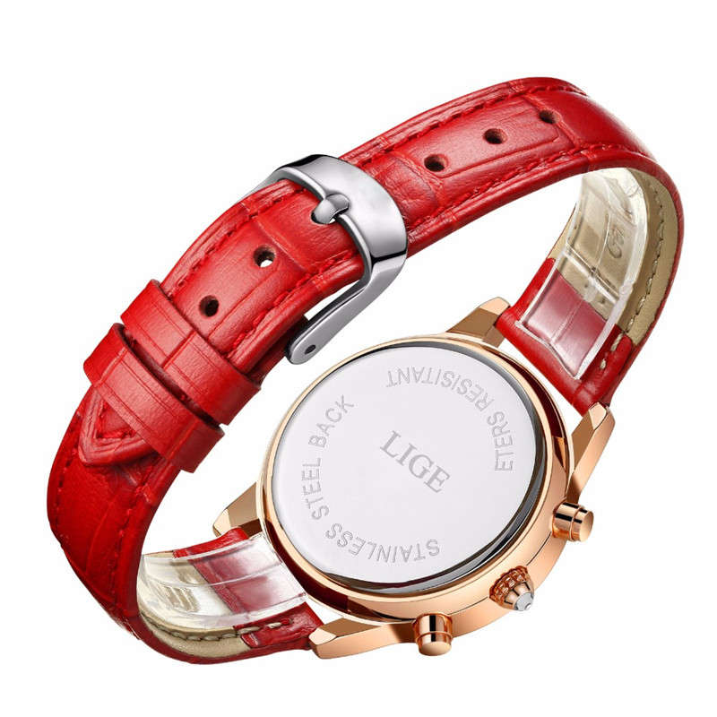 New LIGE 9812 Elegant Design Date Display Ladies Wrist Watch Diamonds Leather Ba