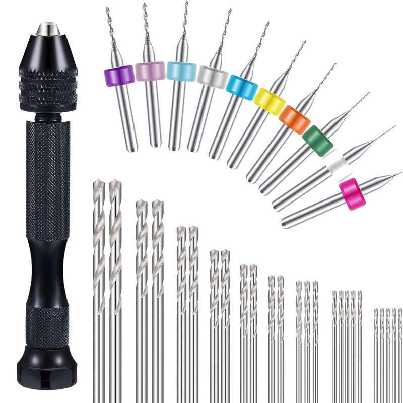 Drillpro 36 Pieces Hand Drill Set Include Pin Vise Hand Drill Mini Drills and HSS Drills