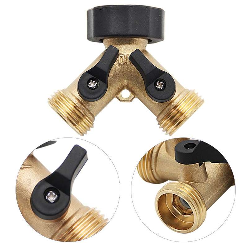 3/4 Inch 2 Way Brass Hose Faucet Manifold Garden Tap Splitter Water Segregator Pipe Divider Switcher