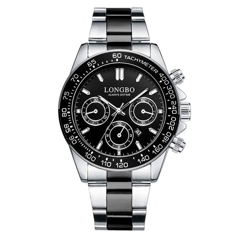 LONGBO 80522 Luminous Display Fashion Full Steel Strap Waterproof Business Men Quartz Watch