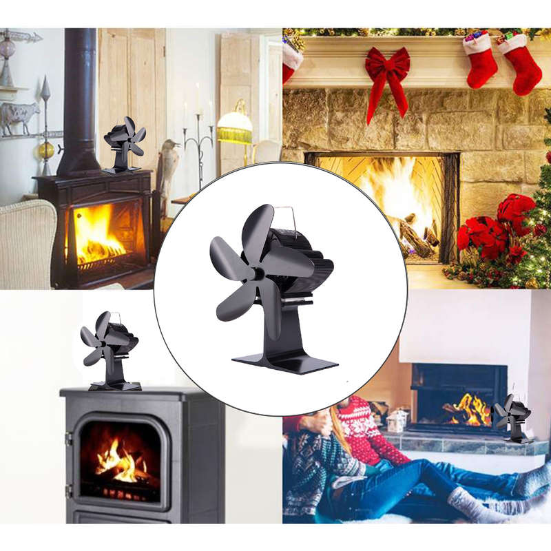 5 Blades Stove Fan Quiet Heat Powered Saving Fireplace Ecofan Burner