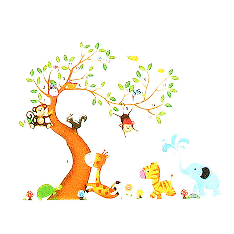 Removable Jungle Animals Wall Sticker Monkey Owl Tree Decal Nursery Room De