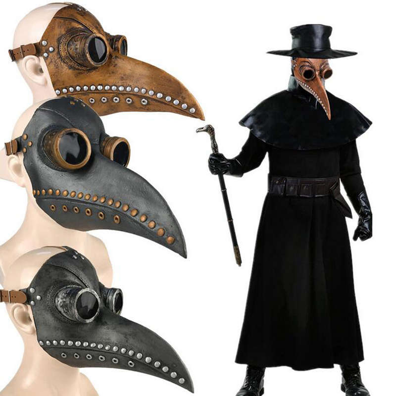 Halloween Medieval Steampunk Plague Doctor Bird Mask Latex Punk Cosplay Masks Long Nose Beak Adult H