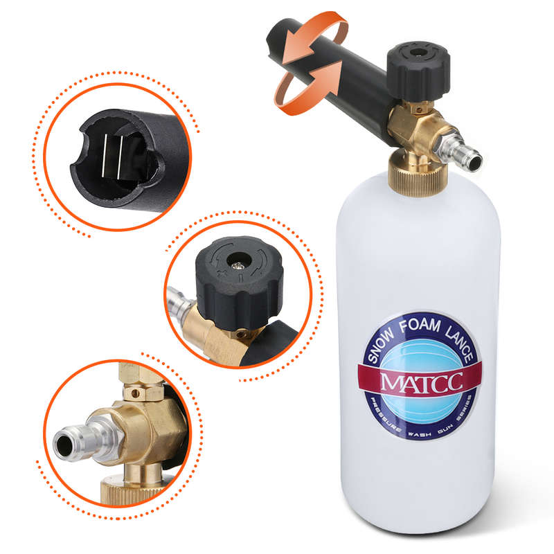 MATCC 1L Bottle Snow Foam Lance Car Washer Tool with 5PCS Pressure Washer Spray Nozzles
