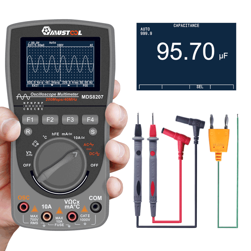 Upgraded MUSTOOL MDS8207 Intelligent 2 in 1Digital 40MHz 200Msps/S Oscilloscope 6000Counts True RMS