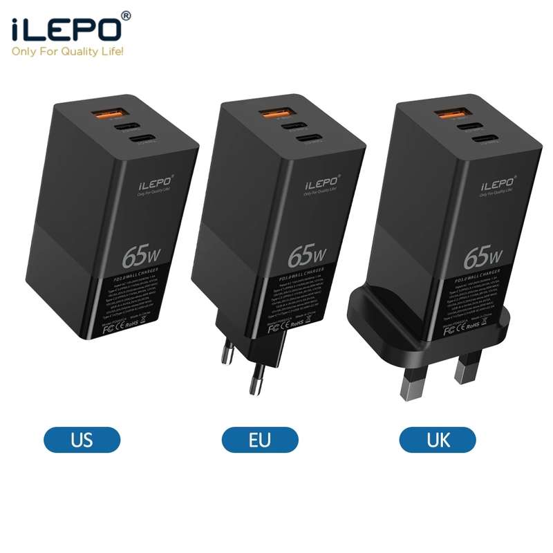 iLEPO GaN Charger 65W PD Fast USB Wall Charger for iPhone 12 Pro Max for Samsung Galaxy Note S20 ult