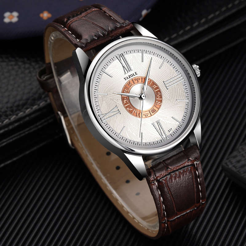 Yazole Business Men Watch Leather Band Constellation Icons Waterproof Quartz Watch