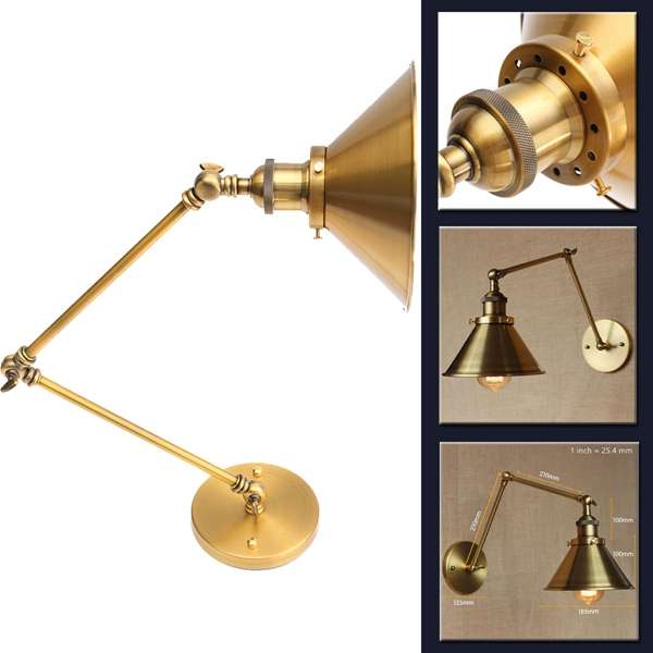 Vintage E27 Swing Arm Brass Wall Lamp Sconce Living Room Stair Restaurant Antique Light