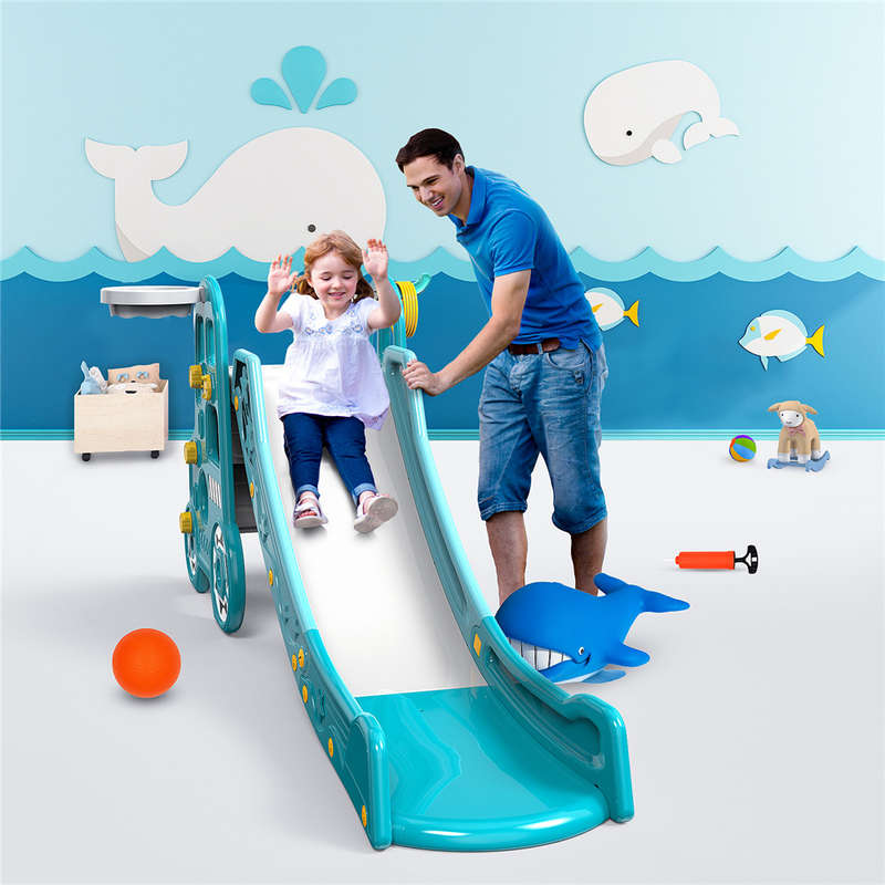Pickwoo Toddler Slide 4-in-1 Slides for Kids with Basketball and Throwing Game Climbing Toys Outdoor