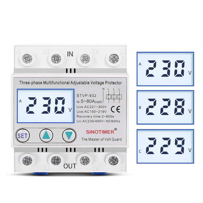 SINOTIMER STVP-932 Industrial Three Phase AC 380V 80A Adjustable Surge Voltage Protector