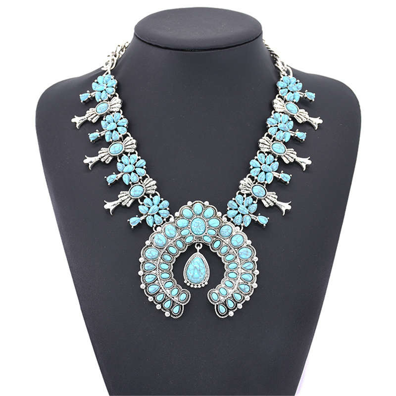 New Bohemia Turquoise Blossom Necklace Flower Pendant Chain Choker Best Gifts Fo